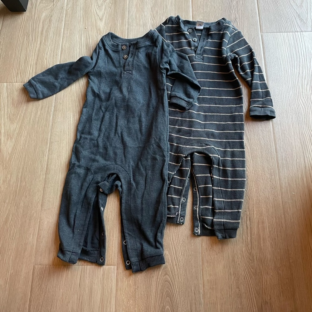 12-18M Fall Baby Long Sleeve One-Piece Romper Onsies - Charcoal